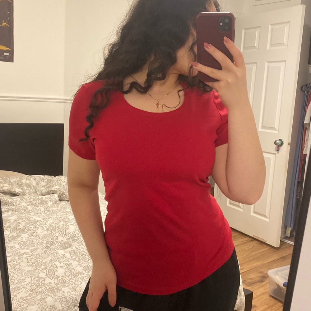 Vibrant Red Fitted Short Sleeve Tee